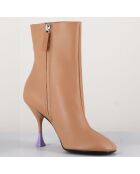 Beigefarbene Lederstiefel Lidia - 9,5 cm Absatz