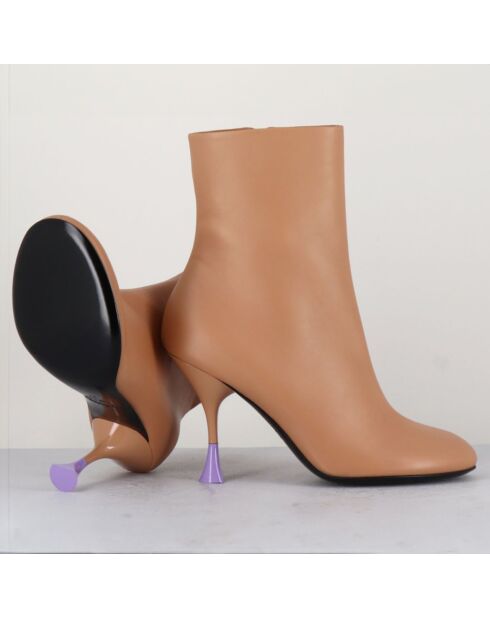 Beigefarbene Lederstiefel Lidia - 9,5 cm Absatz