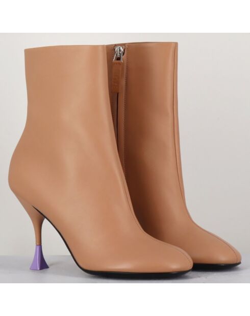 Beigefarbene Lederstiefel Lidia - 9,5 cm Absatz