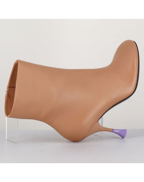 Beigefarbene Lederstiefel Lidia - 9,5 cm Absatz