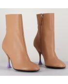 Beigefarbene Lederstiefel Lidia - 9,5 cm Absatz