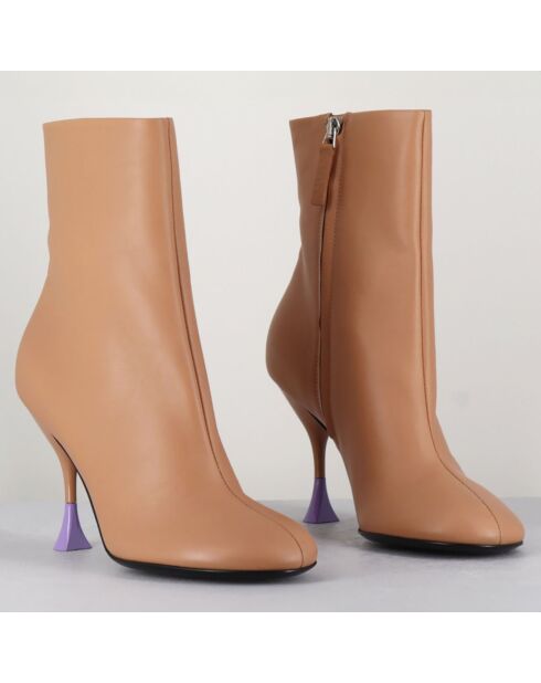 Beigefarbene Lederstiefel Lidia - 9,5 cm Absatz