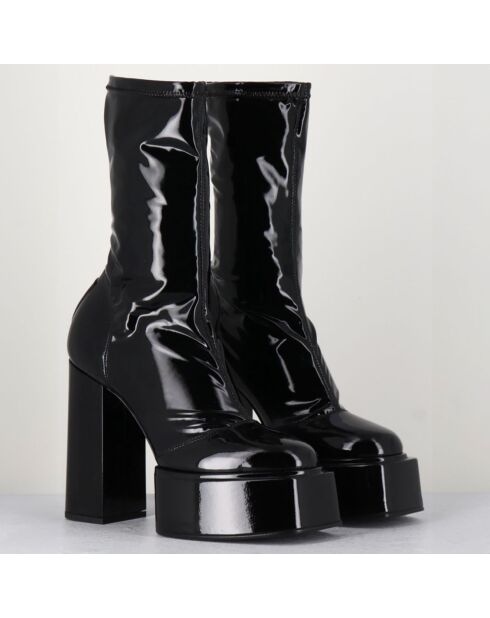 Bottines en Cuir verni Victoria noires - Talon 11.5 cm