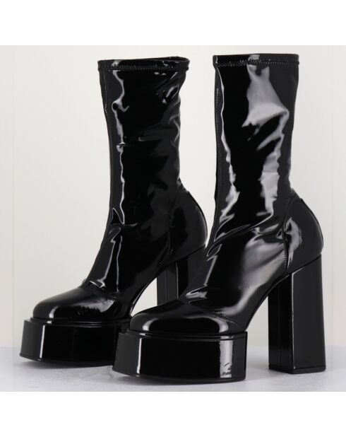 Bottines en Cuir verni Victoria noires - Talon 11.5 cm