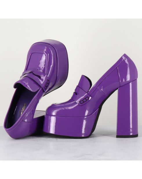 Mocassins à plateforme en Cuir verni Barsi violets - Talon 13 cm