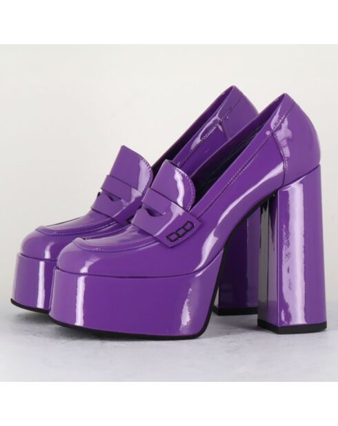 Mocassins à plateforme en Cuir verni Barsi violets - Talon 13 cm