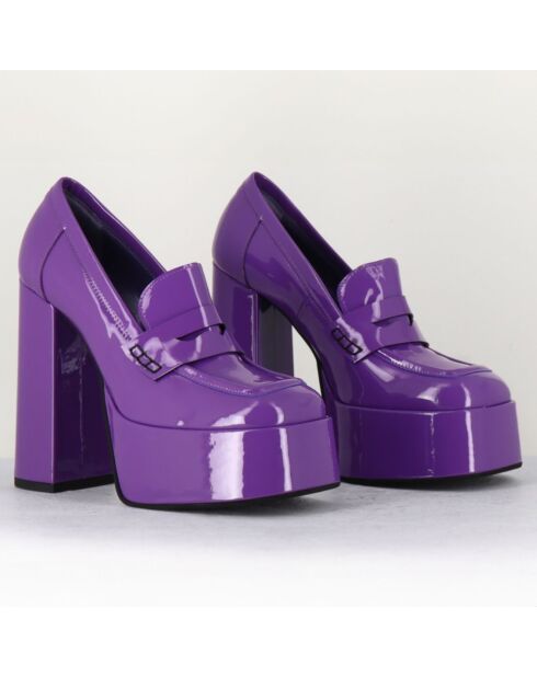 Mocassins à plateforme en Cuir verni Barsi violets - Talon 13 cm