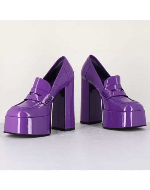 Mocassins à plateforme en Cuir verni Barsi violets - Talon 13 cm