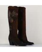 Santiags en Velours de Cuir Longe marron - Talon 8 cm