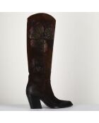 Santiags en Velours de Cuir Longe marron - Talon 8 cm