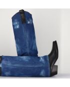 Santiags en Cuir et toile Zella bleu denim