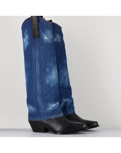 Santiags en Cuir et toile Zella bleu denim