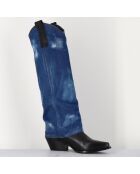 Santiags en Cuir et toile Zella bleu denim