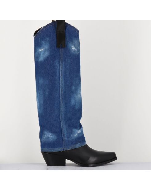 Santiags en Cuir et toile Zella bleu denim