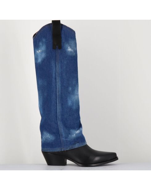 Santiags en Cuir et toile Zella bleu denim