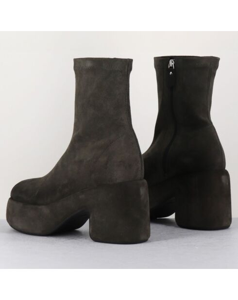 Bottines en Velours de Cuir grises - Talon 8 cm