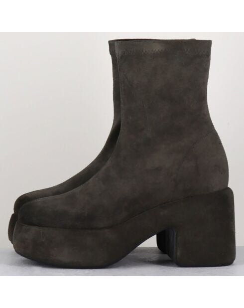 Bottines en Velours de Cuir grises - Talon 8 cm