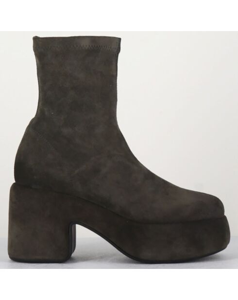 Bottines en Velours de Cuir grises - Talon 8 cm