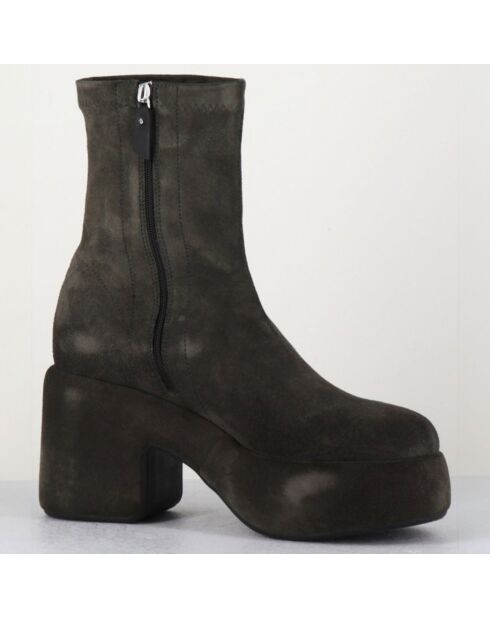 Bottines en Velours de Cuir grises - Talon 8 cm