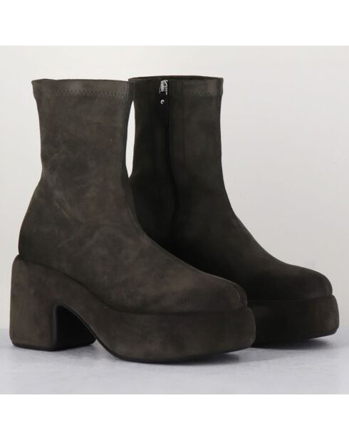 Bottines en Velours de Cuir grises - Talon 8 cm