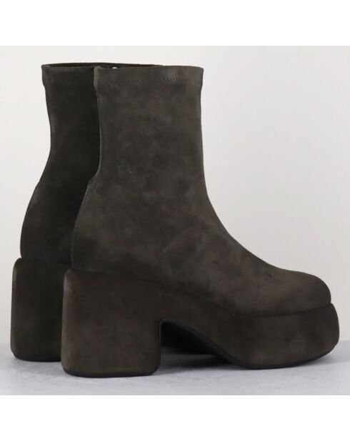 Bottines en Velours de Cuir grises - Talon 8 cm
