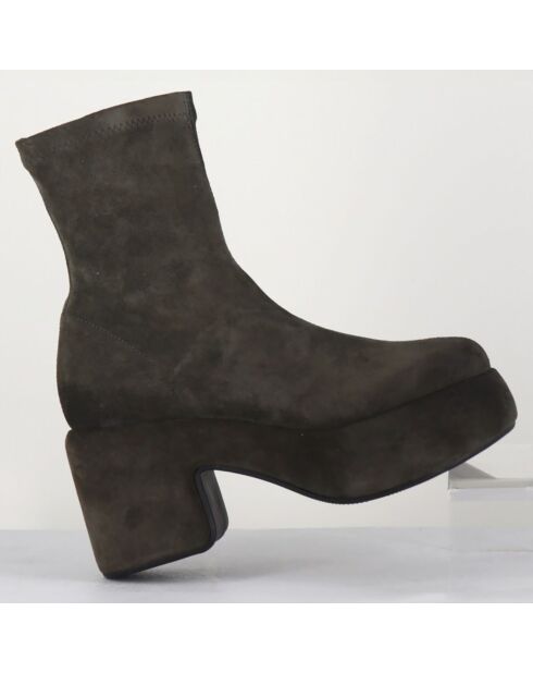 Bottines en Velours de Cuir grises - Talon 8 cm