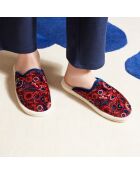 Chaussons fourrés Laine mules La mi hippie rouge/bleu