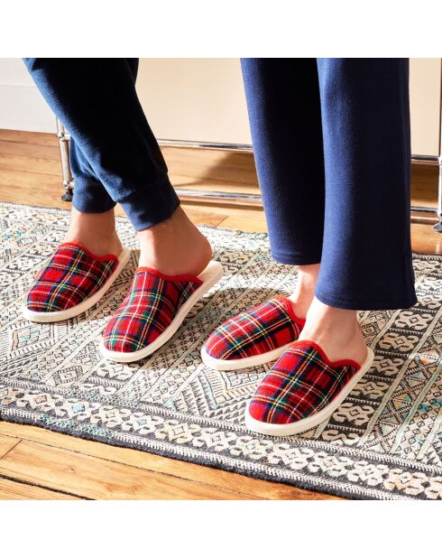 Chaussons fourrés Laine mules L'Écossaise écossais rouge