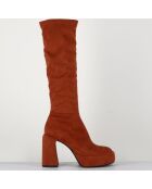 Bottes en Velours de Cuir brique - Talon 10.5 cm