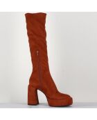 Bottes en Velours de Cuir brique - Talon 10.5 cm