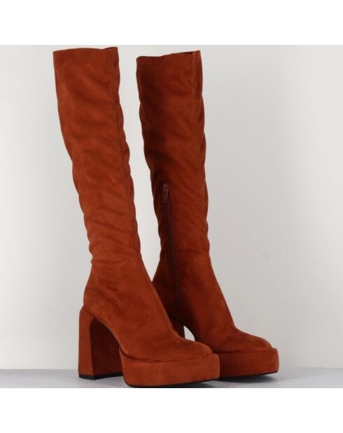 Bottes en Velours de Cuir brique - Talon 10.5 cm