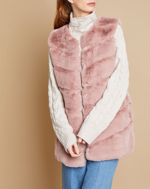 Gilet long sans manches rose