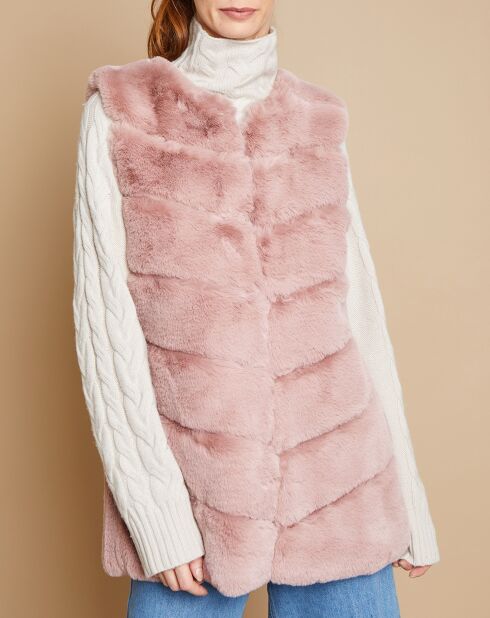 Gilet long sans manches rose
