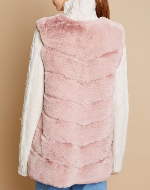 Gilet long sans manches rose