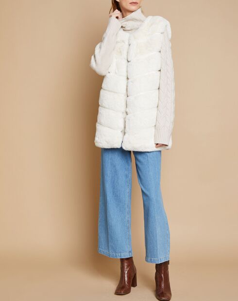 Gilet long sans manches en Fausse Fourrure Lorie blanc