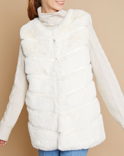 Gilet long sans manches en Fausse Fourrure Lorie blanc