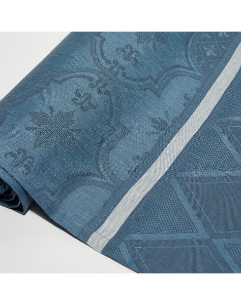 Chemin de Table 100% Lin Armoiries bleu - 40x320 cm