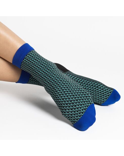 2 Paires de Chaussettes à motifs Op-Art vert mer