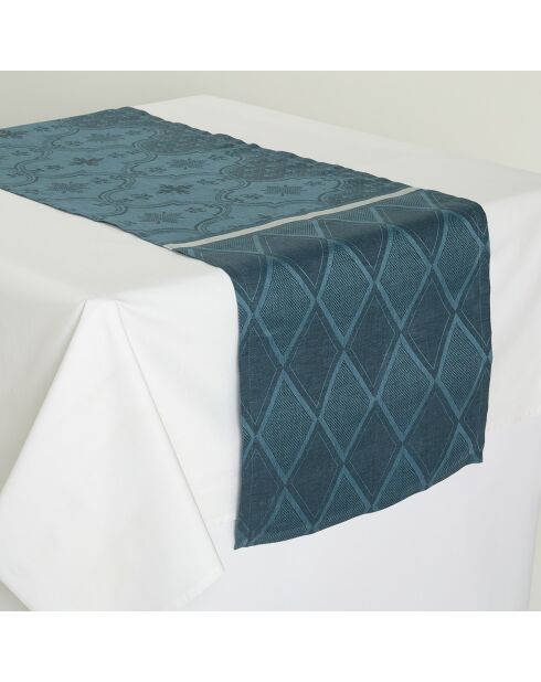 Chemin de Table 100% Lin Armoiries bleu - 40x320 cm