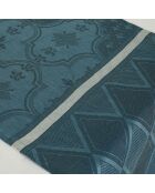 Camino de mesa 100% lino con escudo azul, 40 x 320 cm