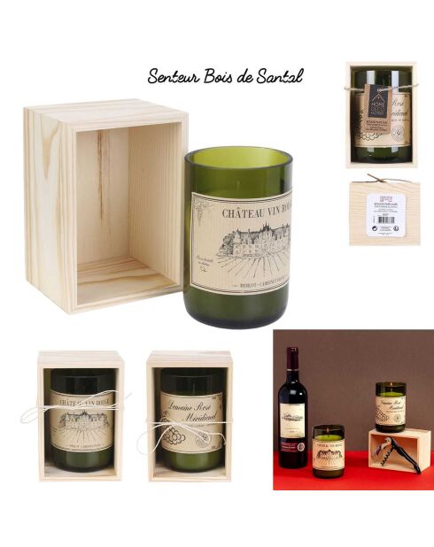 Bougie Parfumée Vin Coffret Bois  vert/ beige - 7.5x12x7.5 cm