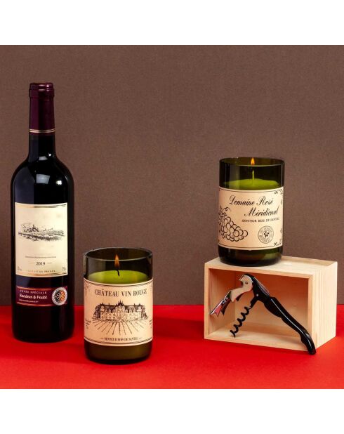 Bougie Parfumée Vin Coffret Bois  vert/ beige - 7.5x12x7.5 cm