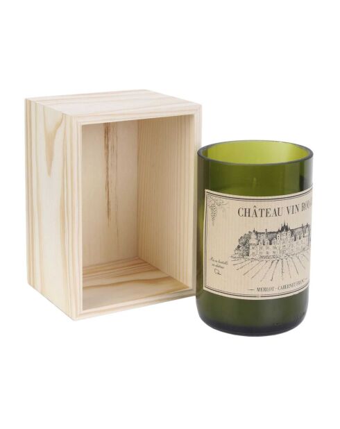 Bougie Parfumée Vin Coffret Bois  vert/ beige - 7.5x12x7.5 cm