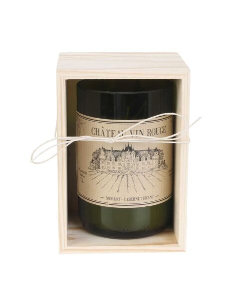 Bougie Parfumée Vin Coffret Bois  vert/ beige - 7.5x12x7.5 cm