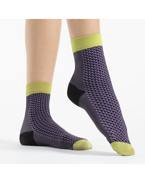 2 Paires de Chaussettes à motifs Op-Art lilas foncé