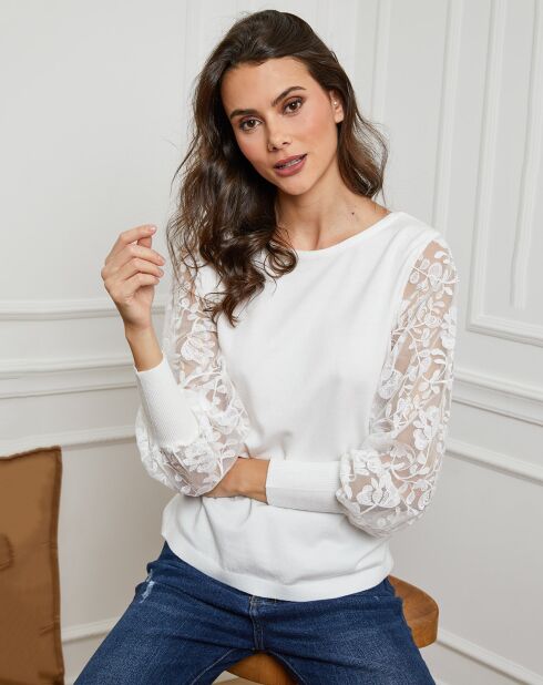 Pull en Laine & Cachemire mélangés Mench blanc