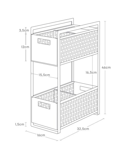 Cestini portaoggetti a 2 ripiani neri - 16×32.5×46 cm