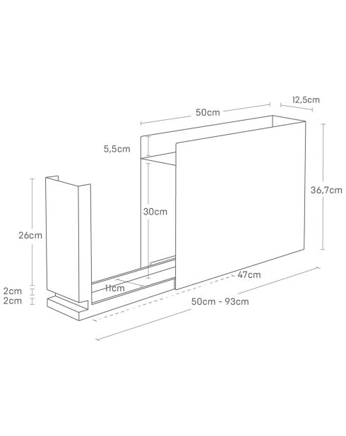 Tour de rangement coulissant noire - 12.5×50/93×36.7 cm
