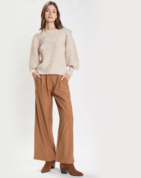 Pantalon Droit Ceinture surpiquée marron