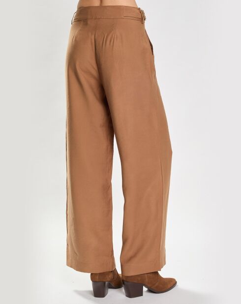 Pantalon Droit Ceinture surpiquée marron
